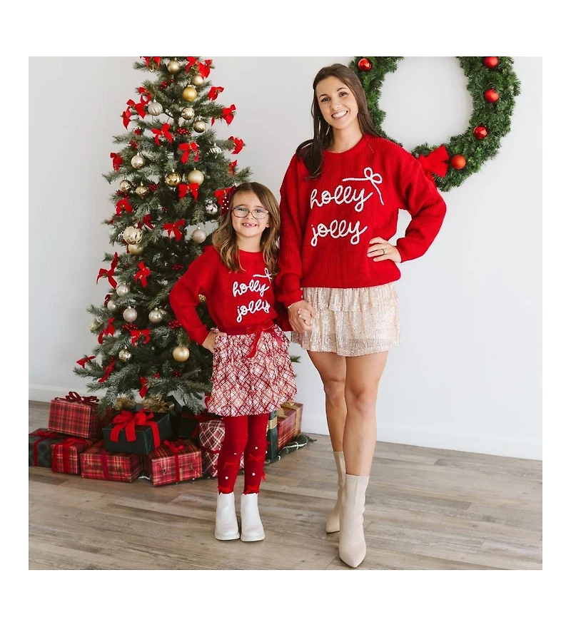 Sweet Wink Girls Holly Jolly Bow Christmas Knit Sweater