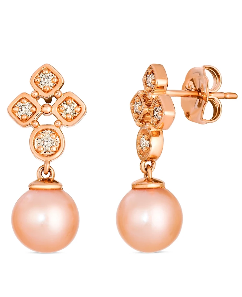 Le Vian Freshwater Pearl (7-8mm) and Nude Diamond (0.15 ct. t.w.) Earrings in 14k Strawberry Gold
