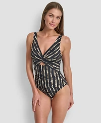 Dkny Women's Shirred Keyhole Detail One-Piece Swimsuit