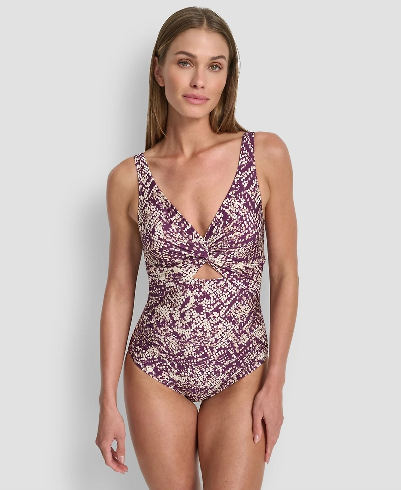 Dkny Women's Shirred Keyhole Detail One-Piece Swimsuit