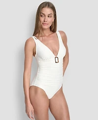 Dkny Women's Buckle Front Removable Cups One-Piece Swimsuit