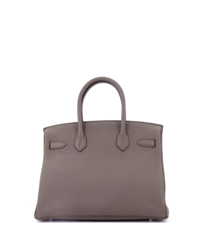 Pre-Owned HERMES Birkin 30 Handbag Grey Clemence with Palladium Hardware