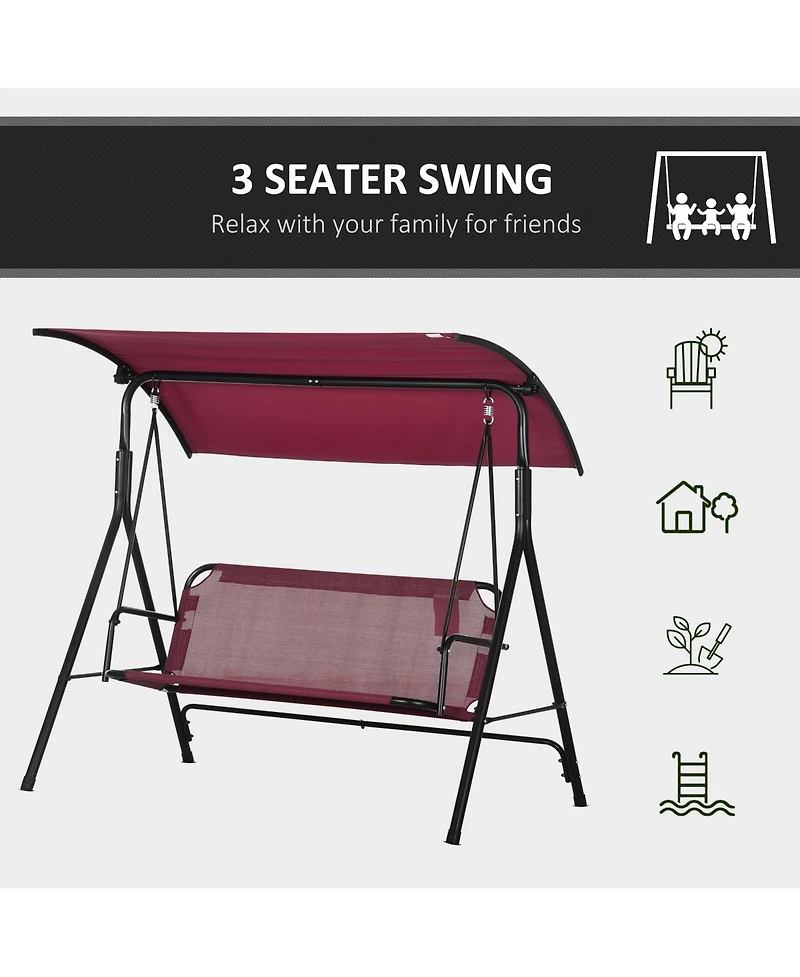 Outsunny 3-Person Porch Swing with Adjustable Tilt Canopy, Wine