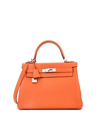Pre-Owned HERMES Kelly 28 Handbag Orange Clemence with Palladium Hardware