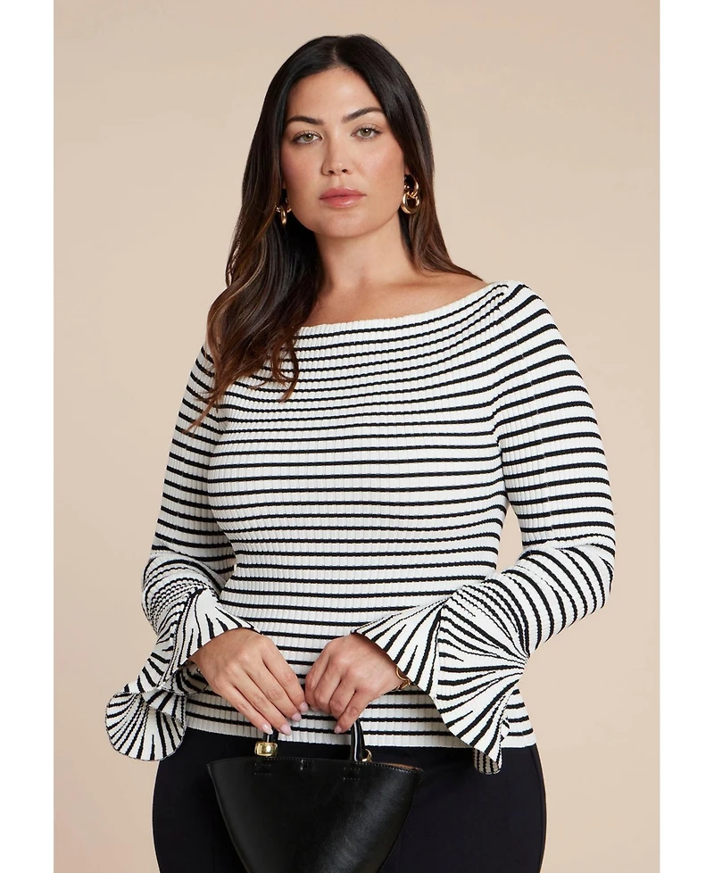 Eloquii Women's Plus Striped Sweater With Flared Sleeve