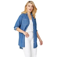 ellos Women's Denim Button-Front Tunic