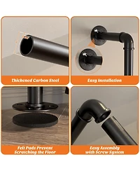 Aheaplus 3.5-13.5 Ft Reversible Wall Mounted Industrial Metal Pipe Clothing Rack for Hanging Clothes