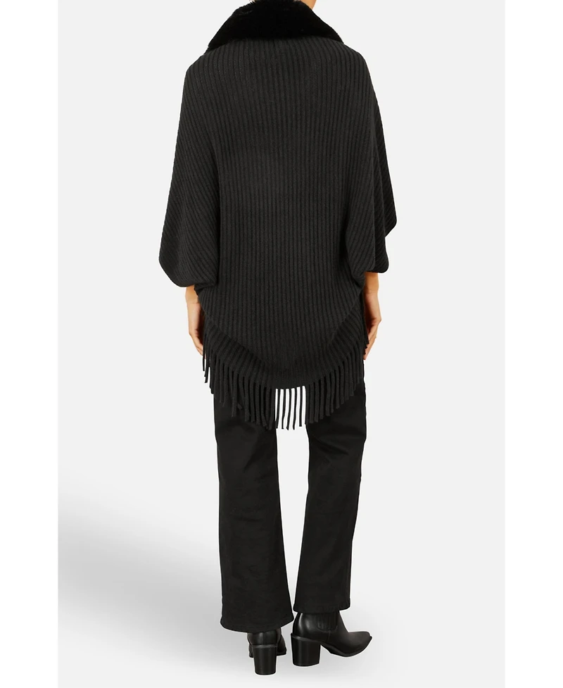 Yumi Women's Fur Collar Shrug With Tassel Hem