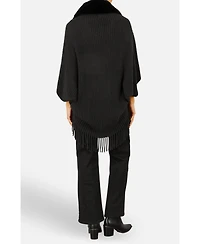 Yumi Women's Fur Collar Shrug With Tassel Hem