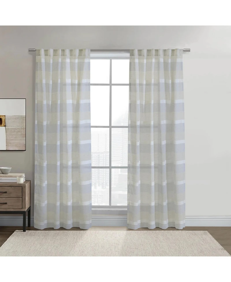 Habitat 100% Polyester Nathan Stripe Sheer Faux LinenDual Header Curtain Panel