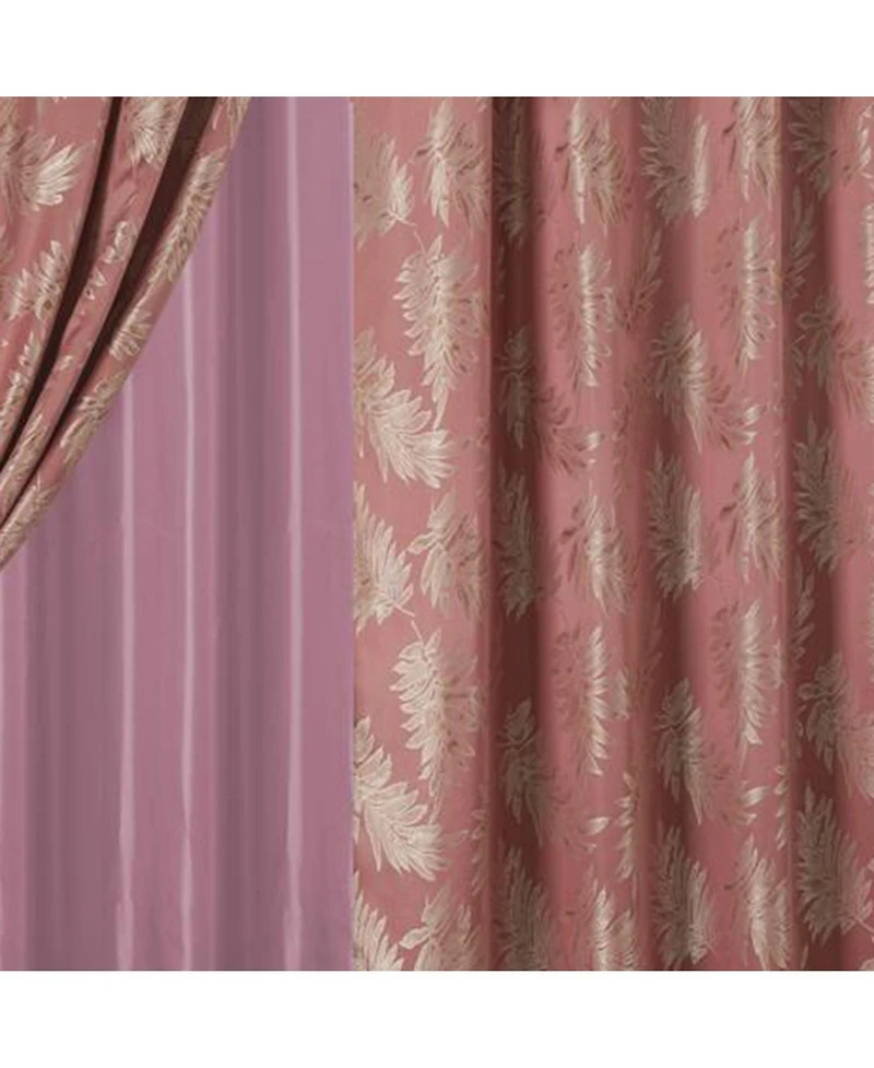 Olivia Gray Palm Floral Textured Jacquard 54 x 84 in. Single Rod Pocket Curtain Panel w/ Attached 18 in. Valance in Rose