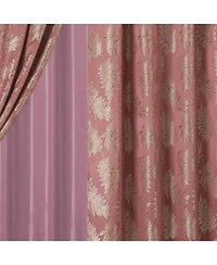 Olivia Gray Palm Floral Textured Jacquard 54 x 84 in. Single Rod Pocket Curtain Panel w/ Attached 18 in. Valance in Rose