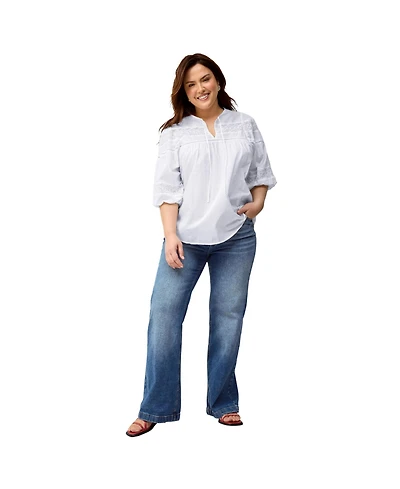 ellos Women's Keyhole Neck Blouse With Crochet Trim