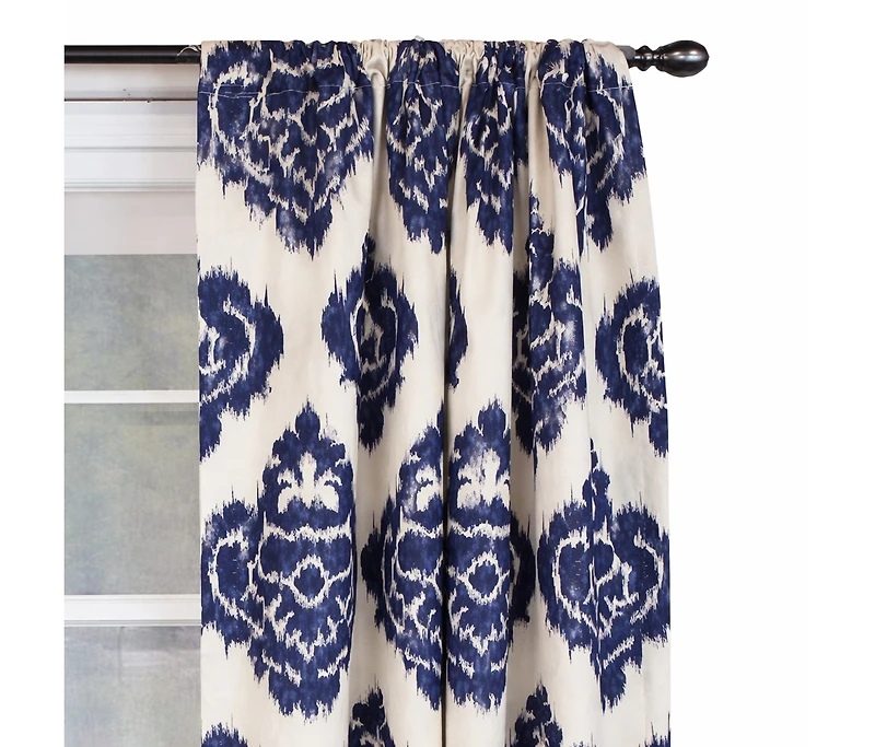 Rlf Home Flame Large Damask Flame Design Pair Of Lined Panels 3" Rod Pocket (Pair) 100" x 96" Navy Blue/Ivory