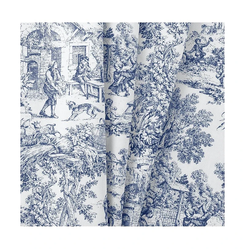 Ellis Curtain Victoria Park Toile Water Proof Room Darkening Blackout Tailored Window Valance - 70 x 12" Blue