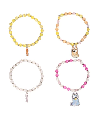 Bluey Beaded Bracelet Set, 4-Pack, Character Charms, Adjustable Stretch