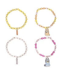Bluey Beaded Bracelet Set, 4-Pack, Character Charms, Adjustable Stretch