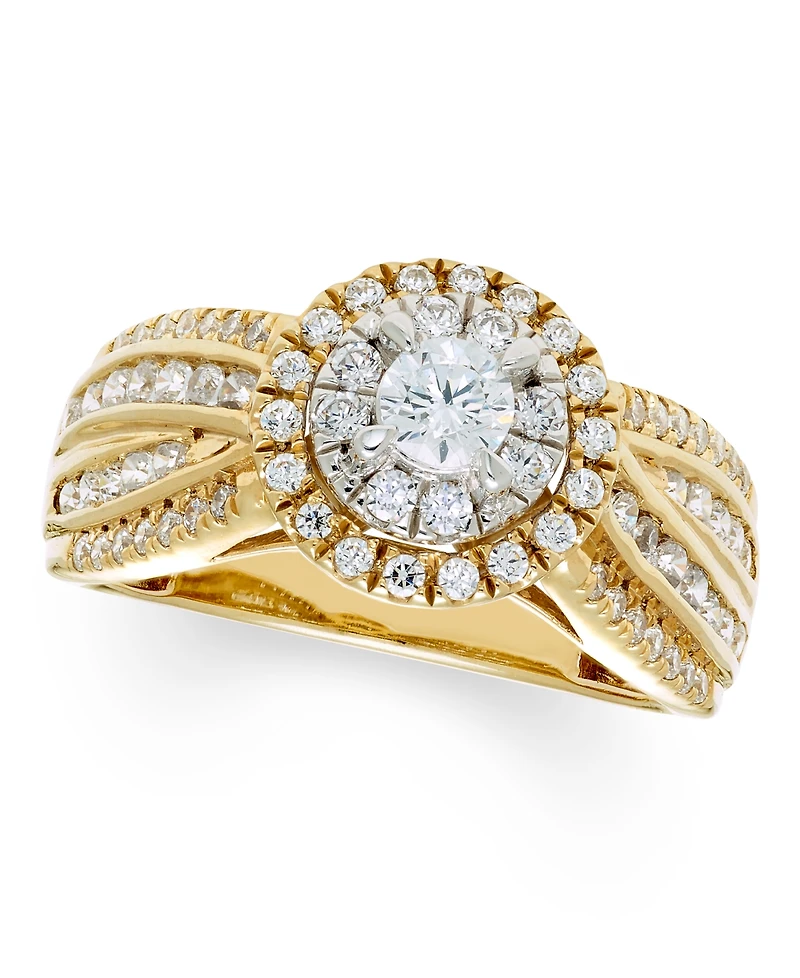 Macy's Diamond Halo Ring (1 ct. t.w.) in 14k Two-Tone Gold