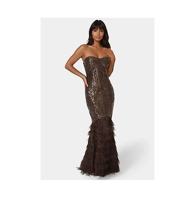 Bebe Women's Sequin Feather Gown