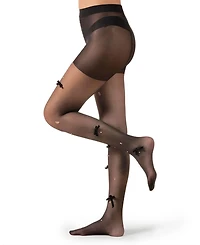 MeMoi Women's Sheer Fashion Velvet Bows and Faux Pearl Studded Tights