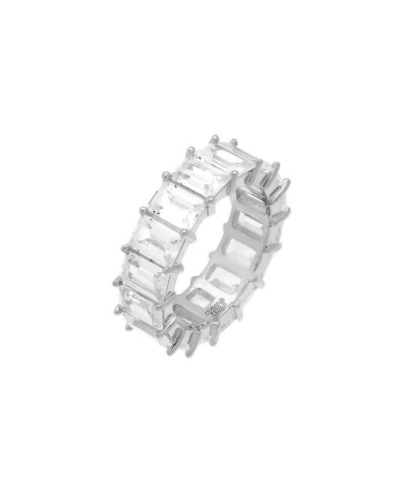 by Adina Eden Rhodium Plated Emerald Cut Eternity Band Ring