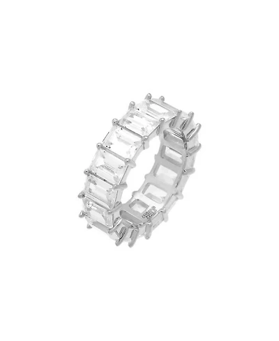 by Adina Eden Rhodium Plated Emerald Cut Eternity Band Ring