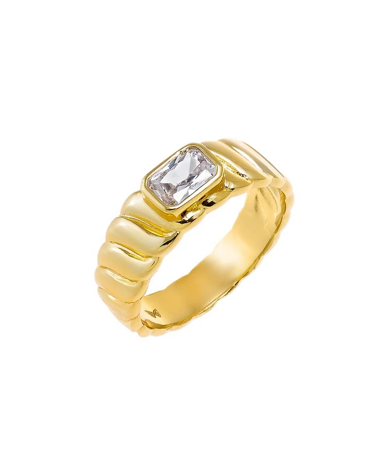 by Adina Eden Cubic Zirconia Bezel Gold Plated Asscher Ridged Band Ring