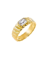 by Adina Eden Cubic Zirconia Bezel Gold Plated Asscher Ridged Band Ring