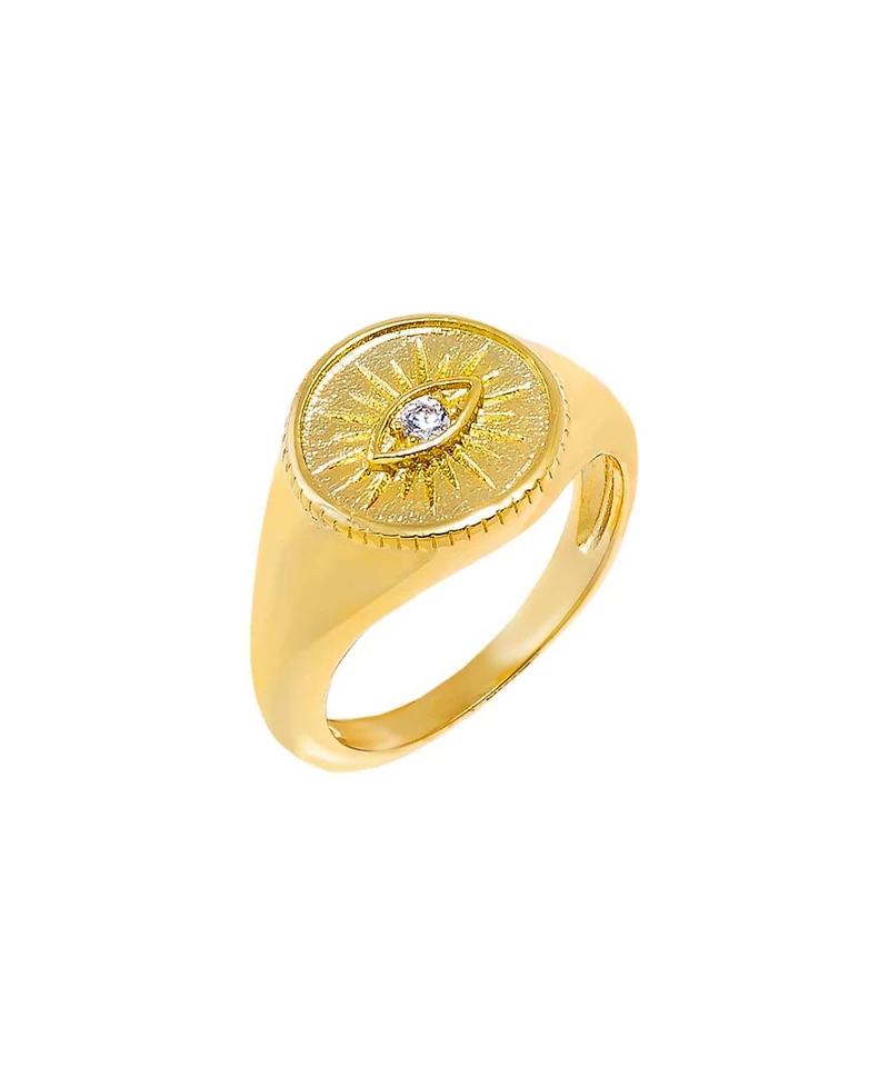 by Adina Eden Cubic Zirconia Gold Plated Evil Eye Signet Pinky Ring