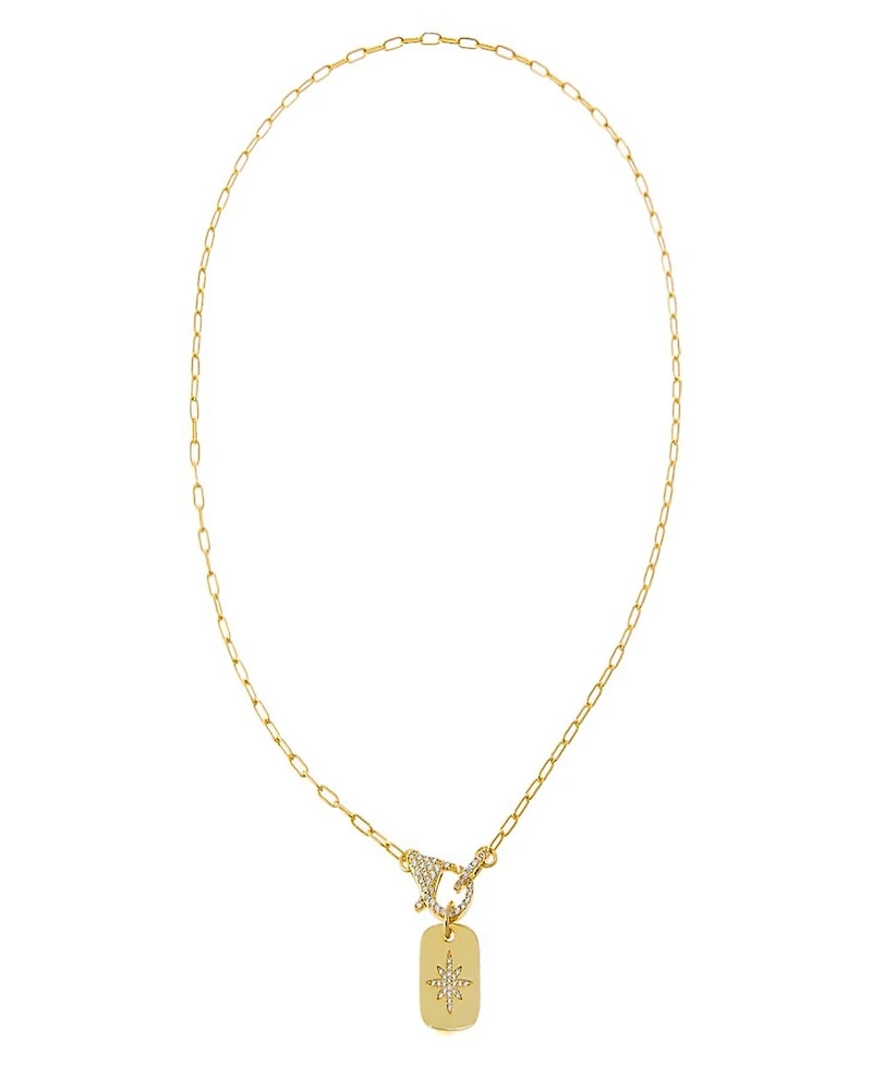 by Adina Eden Pave Starburst Gold Plated Dog Tag Toggle Necklace
