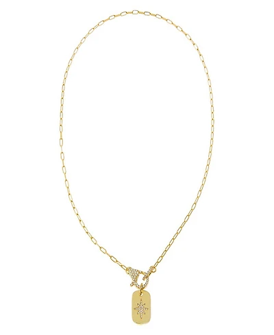 by Adina Eden Pave Starburst Gold Plated Dog Tag Toggle Necklace