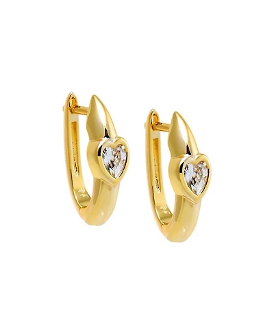 by Adina Eden Cubic Zirconia Gold Plated Gold Plated Heart Bezel Huggie Earrings