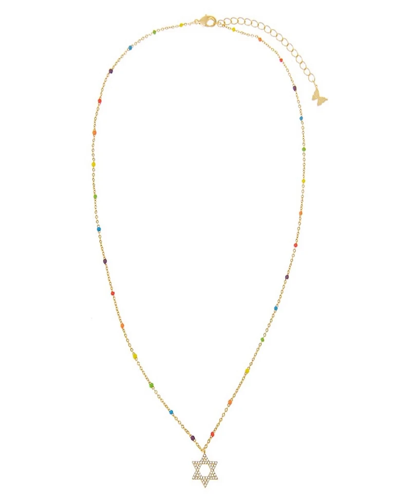 by Adina Eden Pave Star of David Multi Color Beaded Necklace