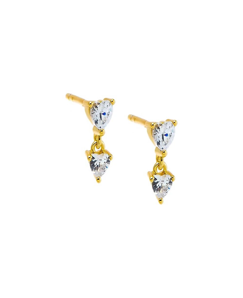by Adina Eden Cubic Zirconia Gold Plated Double Heart Stud Earrings