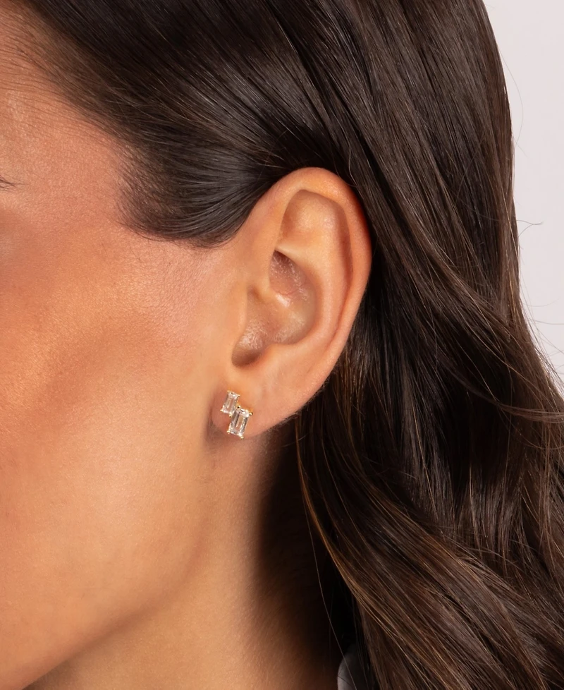 by Adina Eden Cubic Zirconia Gold Plated Double Baguette Stud Earrings
