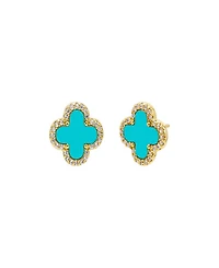 By Adina Eden Pave Outlined Four Leaf Clover Stud Earrings