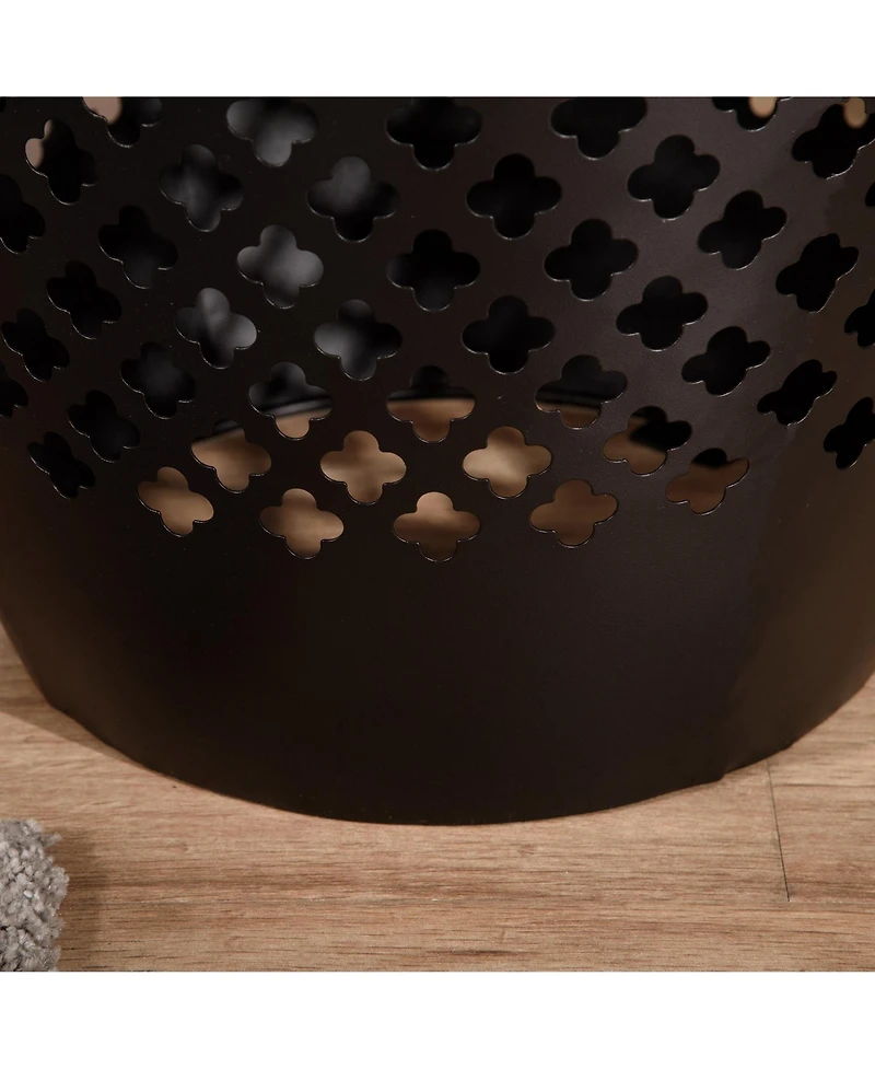 Outsunny 12.5" Steel Patio End Table, Round Hollow Drum Side Table, Accent Table for Indoor & Outdoor, Black