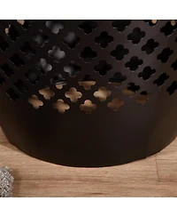 Outsunny 12.5" Steel Patio End Table, Round Hollow Drum Side Table, Accent Table for Indoor & Outdoor, Black