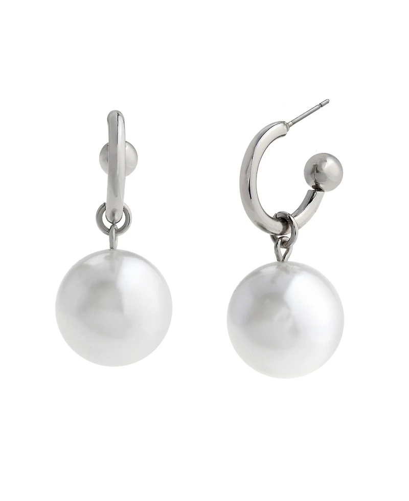 Steve Madden Faux Cultured Pearl Charm Huggie Earrings