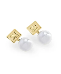 Steve Madden Faux Cultured Pearl Signature Logo Drop Earrings