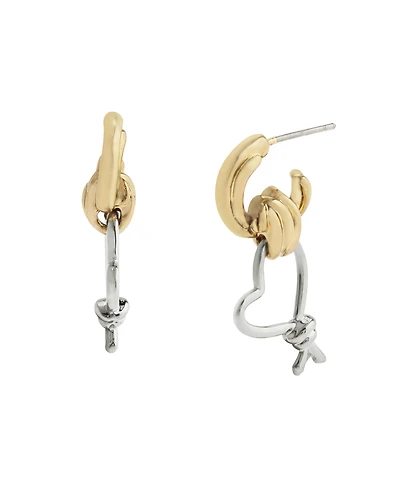 Steve Madden Two Tone Heart Knot Charm Huggie Earrings