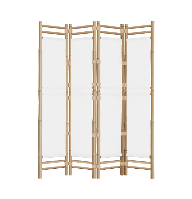 vidaXL Folding 4-Panel Room Divider 63" Bamboo and Canvas