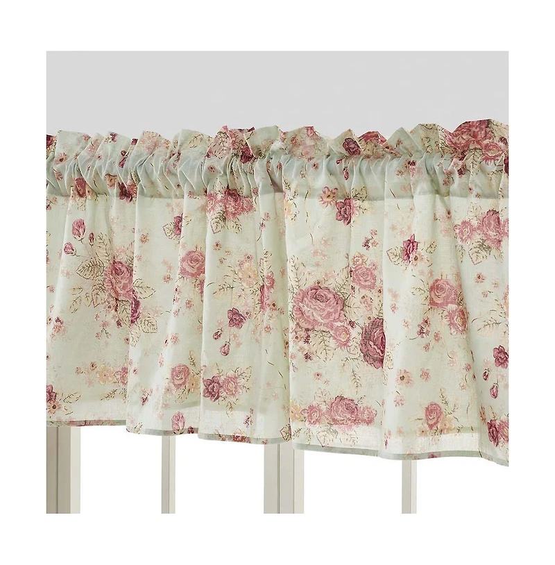 Greenland Home Antique Rose Floral Pinstripe with Dainty Scrolling Embellishments Valance 84"x19" Blue