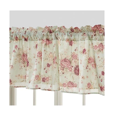 Greenland Home Antique Rose Floral Pinstripe with Dainty Scrolling Embellishments Valance 84"x19" Blue