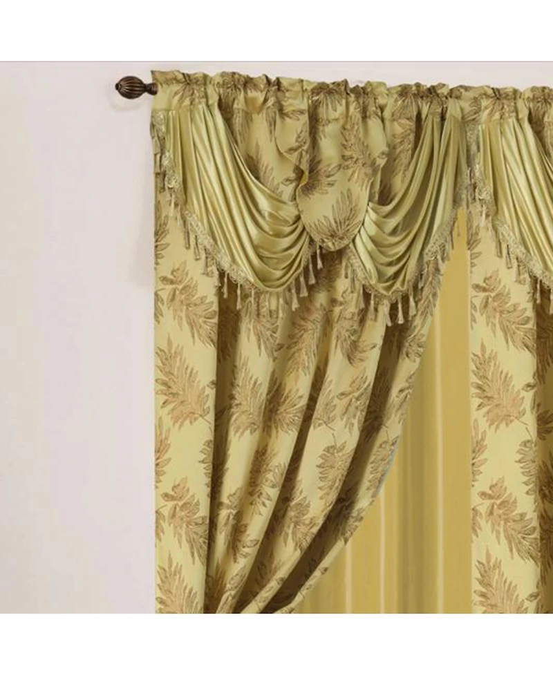 Olivia Gray Ramallah Trading Palm Floral Textured Jacquard Single Rod Pocket Curtain Panel - 54 x 84, Gold