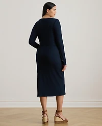 Lauren Ralph Plus Rib-Knit Scoop Neck Dress