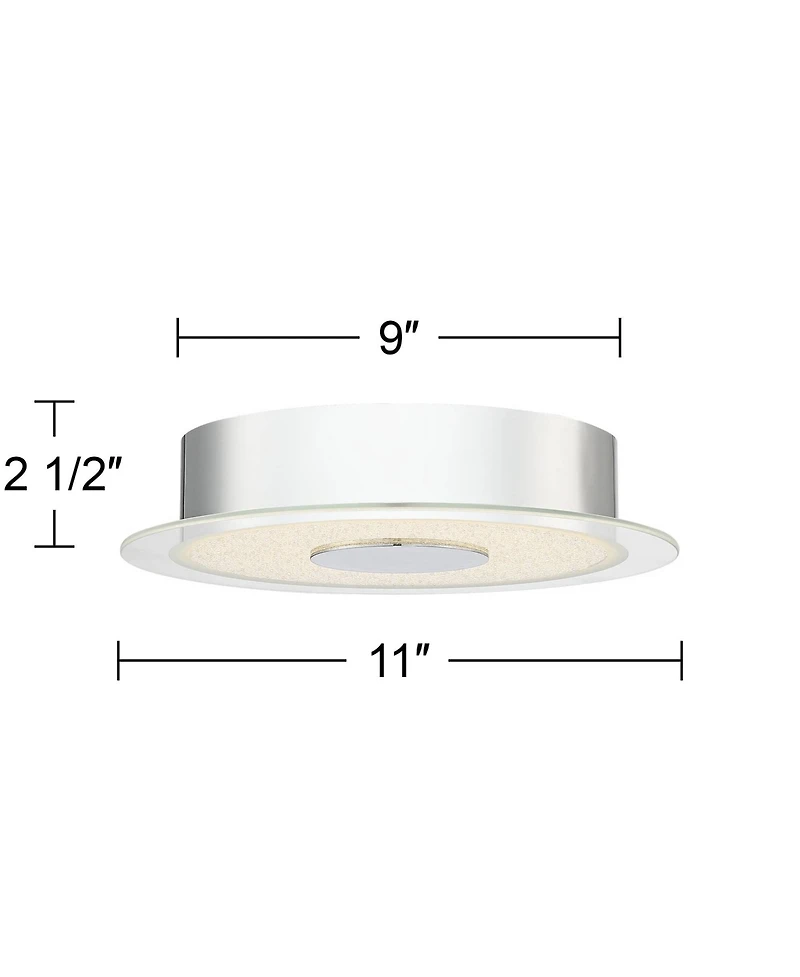 Possini Euro Design Crystal Sand Modern Ceiling Light Flush-Mount Fixture 11" Wide Chrome Led Round Clear Acrylic Ring for Bedroom Kitchen Living Room