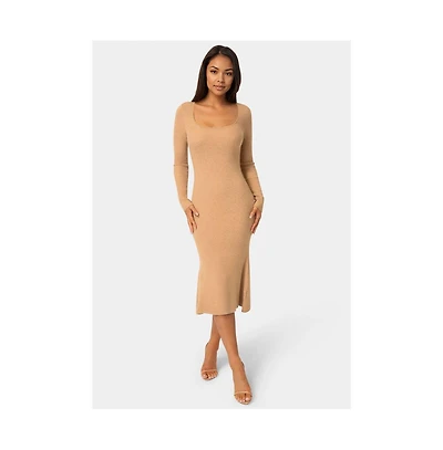 Bebe Women's Long Sleeve Scoop Neck Sweater Midi Dress