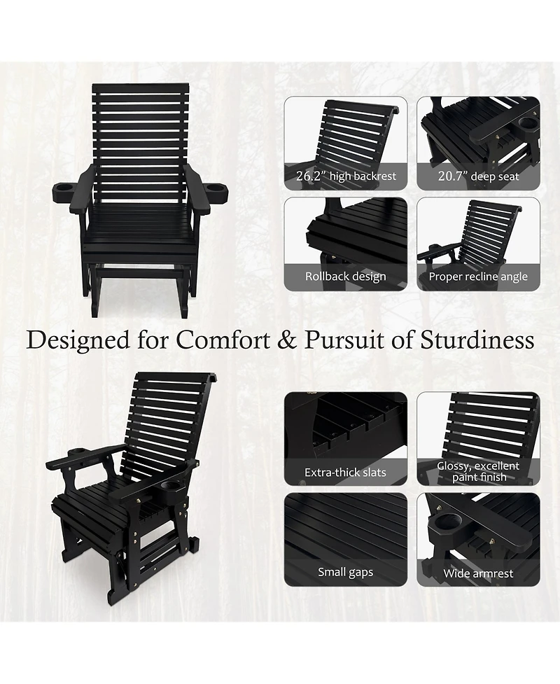 Mega Casa Patio Glider with Cup Holders, High Roll Back and Deep Contoured Seat, Heavy Duty 600 Lbs (1-Seater)