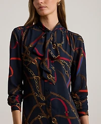 Lauren Ralph Women's Printed Tie-Neck Shirt Dress